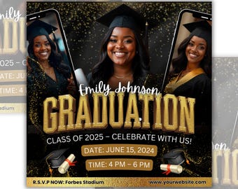 Volantino di laurea della classe del 2025, invito di laurea canva, volantino di annuncio di laurea fai da te, invito alla festa di laurea universitaria, download immediato