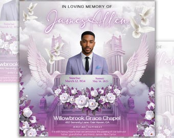 Folleto de anuncio de funeral conmemorativo, folleto conmemorativo, funeral conmemorativo, plantilla de folleto de invitación a funeral, folleto "Descanse en paz", editable en Canva