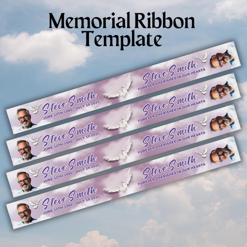 Memorial Ribbon Template, Funeral Memorial Template, Death Announcement ...