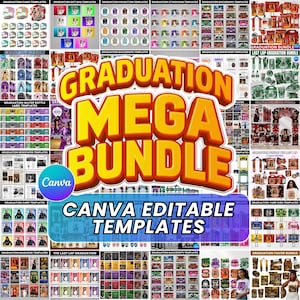 Graduation Mega Bundle Canva Templates,Class of 2026 Grad Party Bundle, Grad,Decor,Newspaper,Stole,Magazine,Paddle Fan,Banner,Tshirt Designs