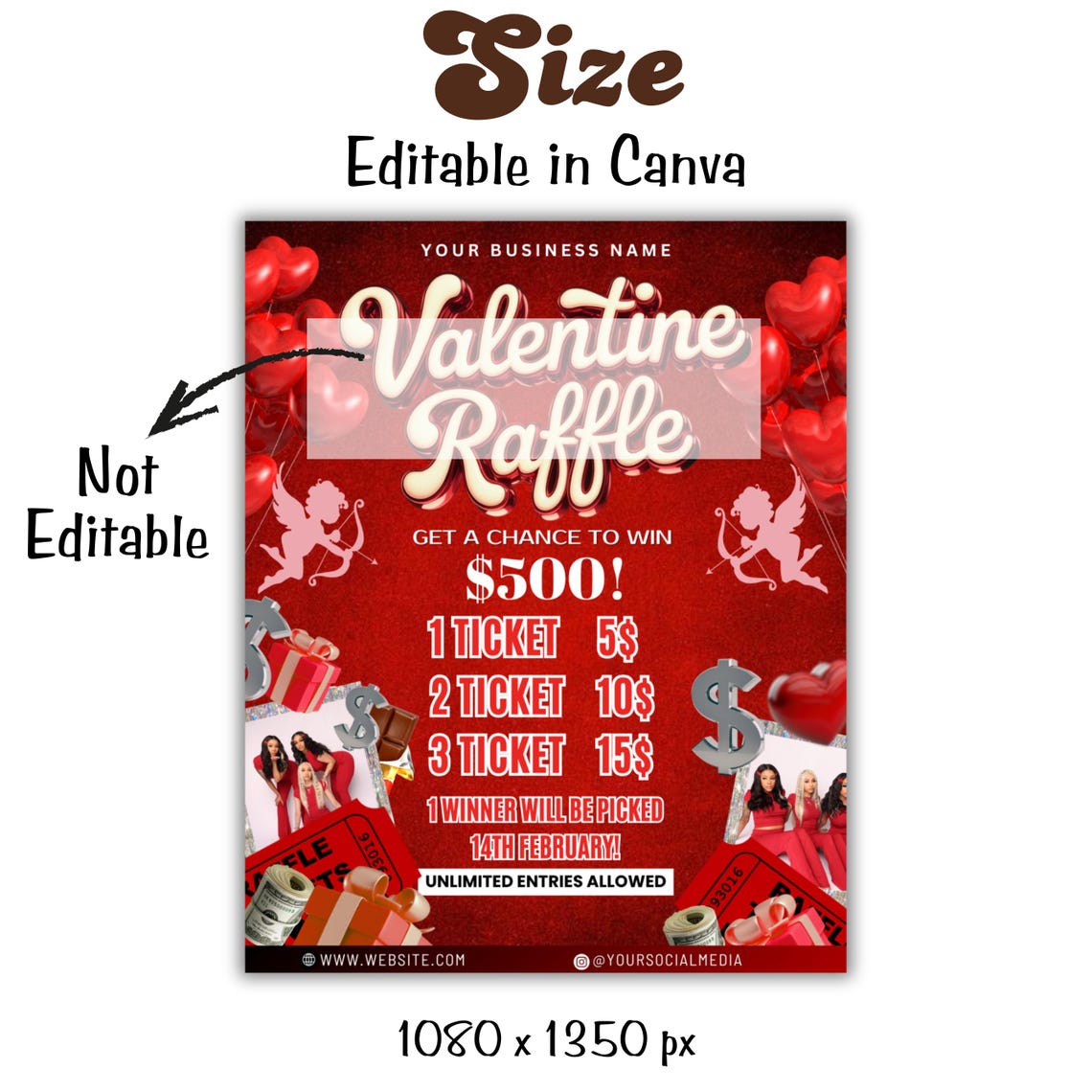Raffle Flyer for Valentines Day, DIY Flyer Template Design, February ...