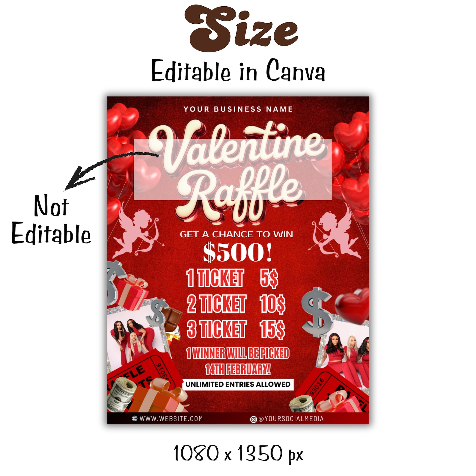 Raffle Flyer for Valentines Day, DIY Flyer Template Design, February ...