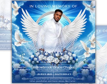 Folleto de anuncio de funeral conmemorativo, folleto conmemorativo, funeral conmemorativo, plantilla de folleto de invitación a funeral, folleto "Descanse en paz", editable en Canva