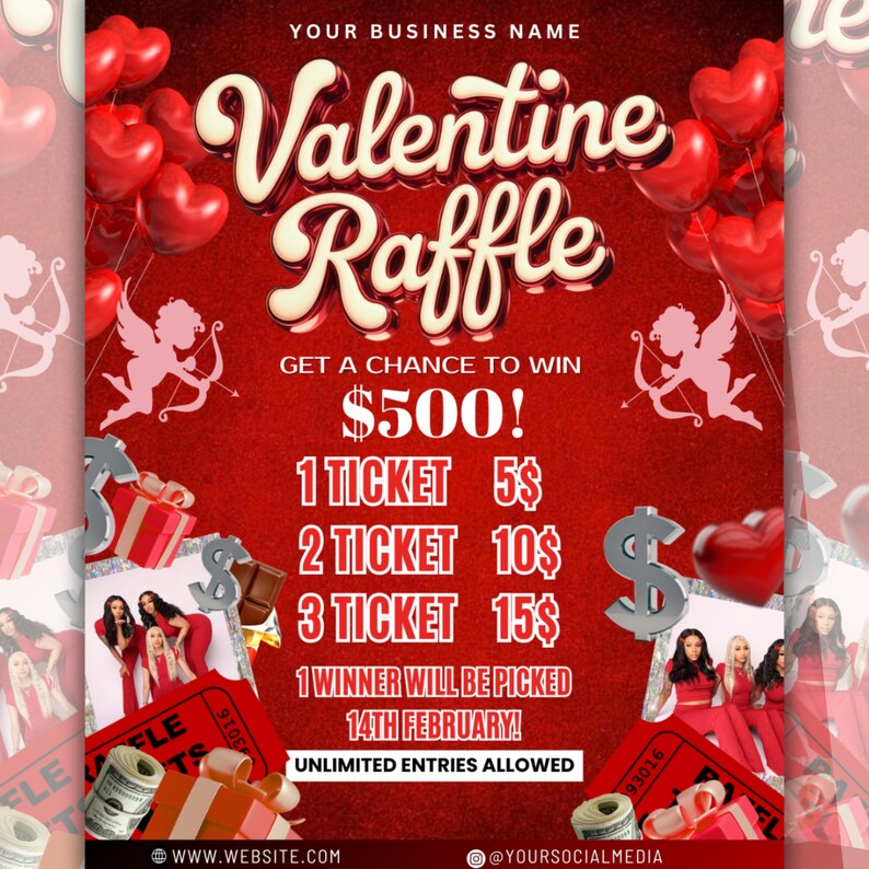 Raffle Flyer for Valentines Day, DIY Flyer Template Design, February ...