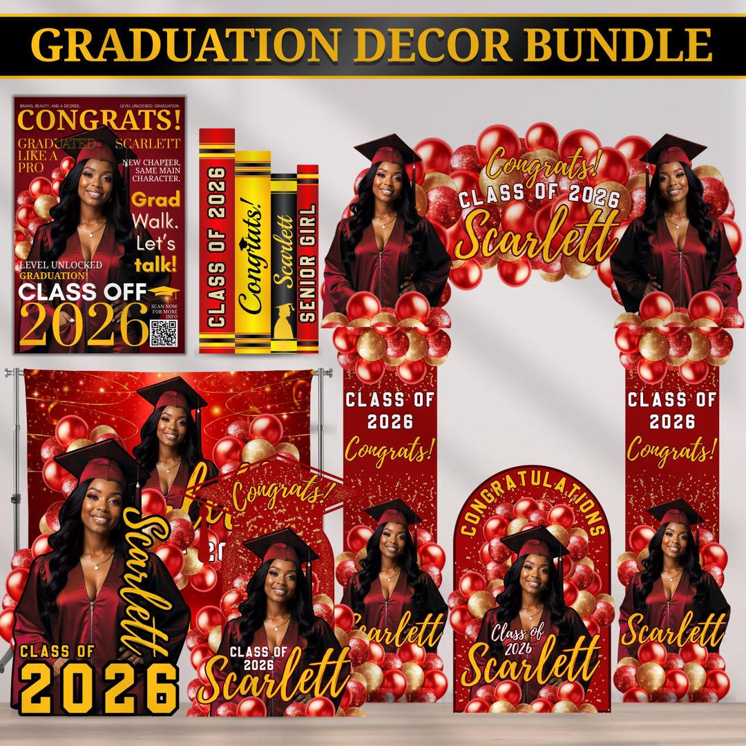 Grad Back Decor Custom Graduation Decor Bundle,grad Entrance Arch, Grad Banner & Book ...