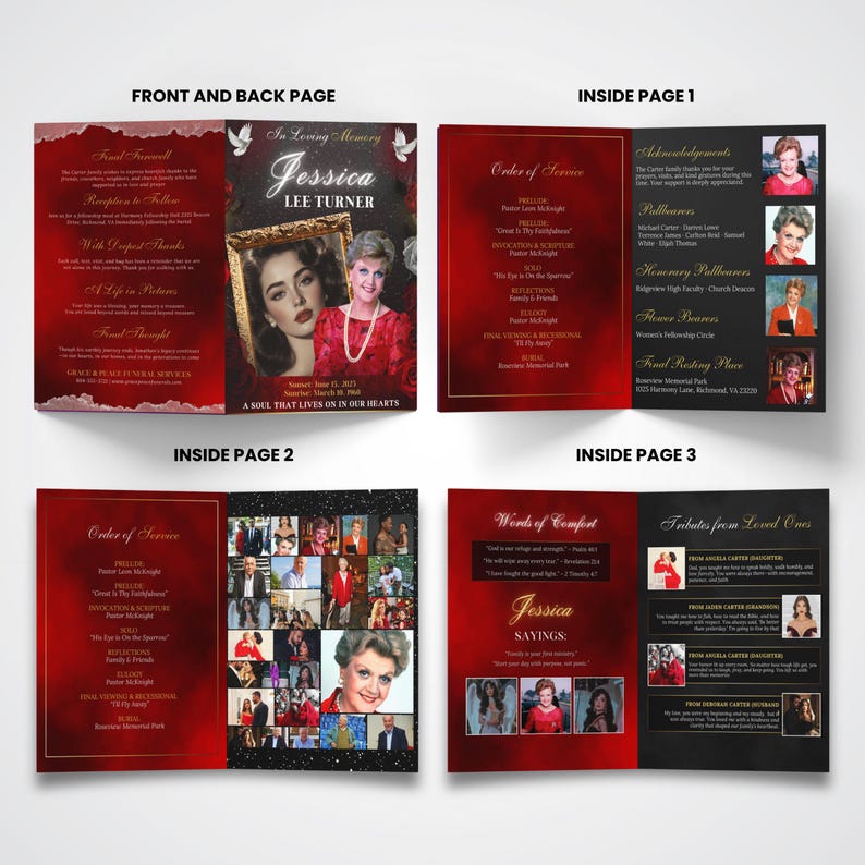 Red and Black Funeral Program 8 Pages Template, Editable in Loving ...