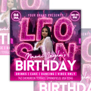 Leo Season Party Flyer, Birthday Szn Flyer, Leo Invitation Flyer, Leo Birthday Event, Social Media Flyer, Premade Flyer Template