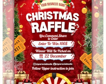 Christmas Raffle Flyer, Christmas Flyer, DIY Flyer Design Template, Giveaway Flyer, Social Media Flyer, Premade Business Flyer