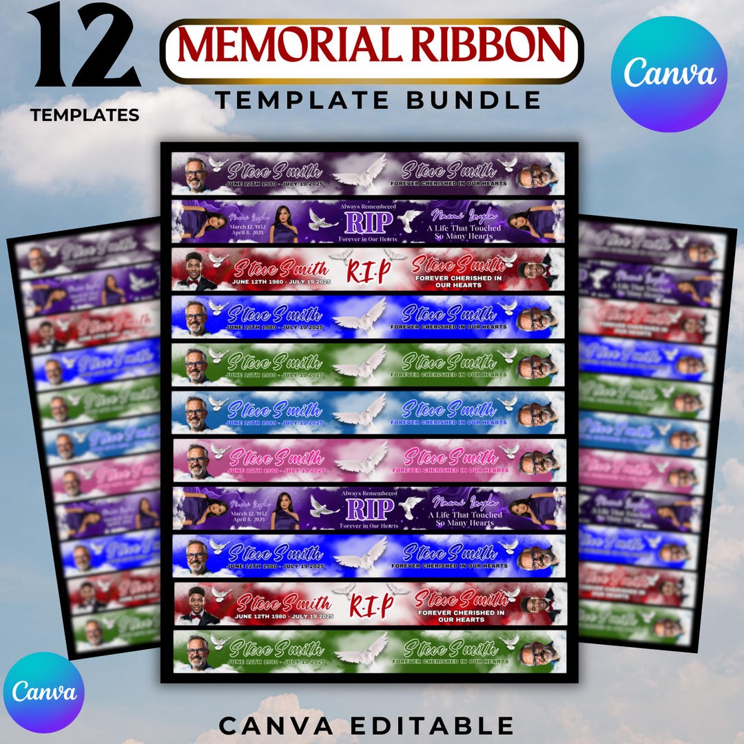 Memorial Ribbon Templates Bundle, Funeral Memorial Template, Death ...