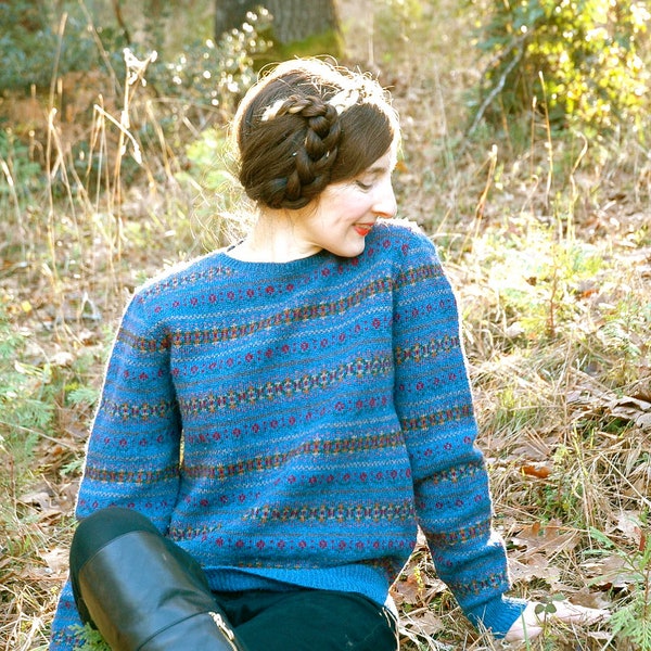 Vintage Wool Sweater... Blue Folk Sweater... LAURA ASHLEY (m)