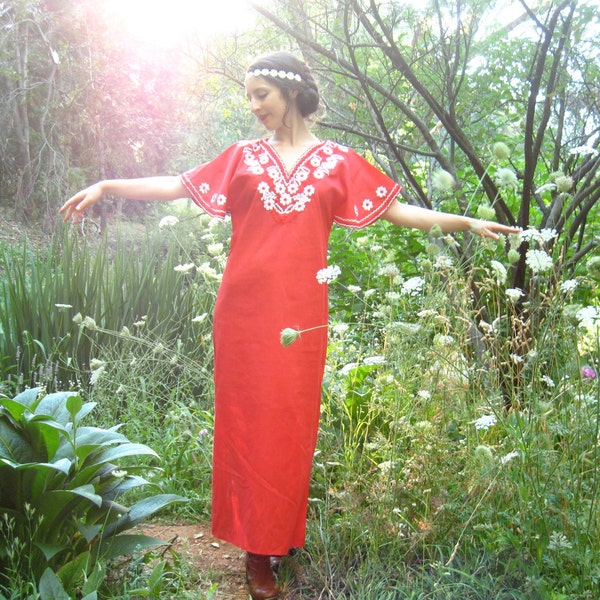 70s Maxi Caftan Dress Bell Sleeves VERMILION CEREMONY