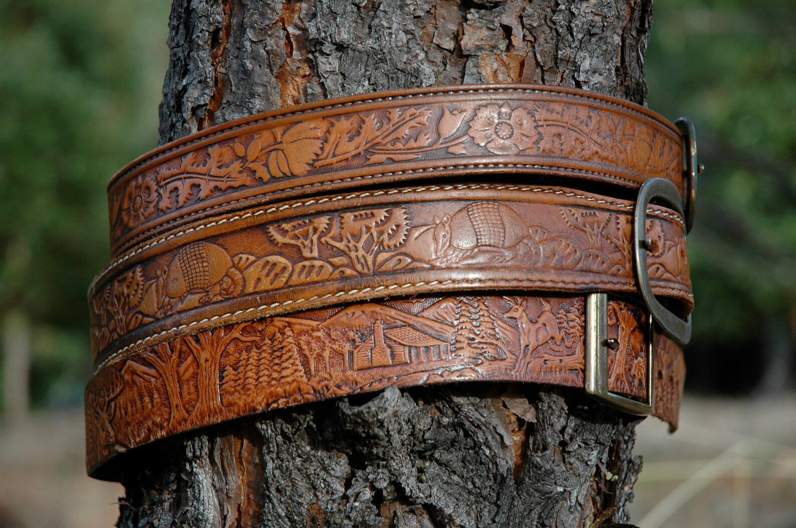 Vintage Hand Tooled Leather Belt Collection... Three Western Etsy