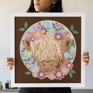 3D Highland Cow Shadow Box, Farm Shadow Box Svg, Layered Papercut, Animals Svg Files For Cricut and Silhouette With Easy Instructions, Png