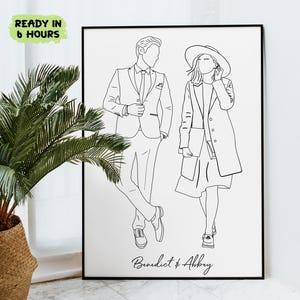 Eén lijntekening, aangepast portret koppel, aangepaste familiecadeaus, gepersonaliseerde huwelijksverjaardagscadeaus, aangepaste lijn uit foto's, sublimatie