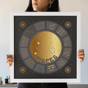 Zodiac Pisces 3D Shadow Box SVG Files for Cricut Projects, Stars Handmade Personalized Gift, DIY 3d SVG, Astrology Layered Paper Cut File