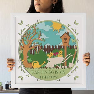3D Gartenarbeit Schattenbox, Hausschattenbox, anpassbares Pflanzendesign, Florale Schichtpapierkunst, Dateien für Cricut mit einfachen Anweisungen, Png