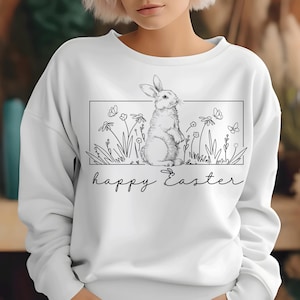 Happy Easter SVG, Easter SVG, Floral Bunny SVG, Spring Svg, Flowers Svg, Easter Shirt Svg, Files For Cricut, Sublimation Designs Downloads