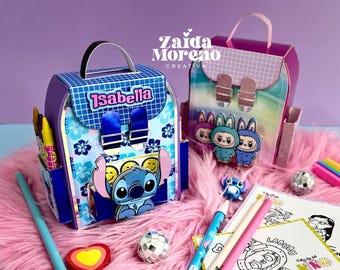 3D backpack box for activities or party favors/Candy bar/backpack/briefcase/digital file in studio, SVG, PNG and PDF formats/assembly on my Instagram