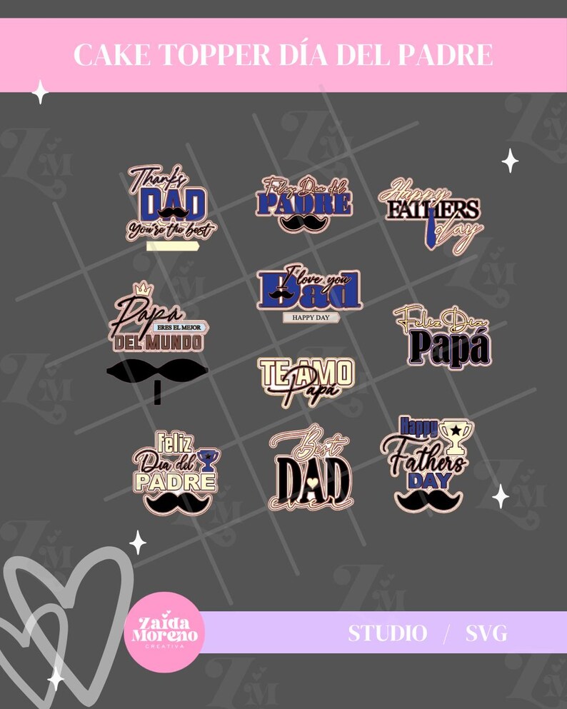 Generic Father's Day Cake Toppers, Phrases in English and Spanish ...