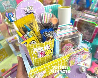 Plateau surprise / Fête des enfants / Coffrets cadeaux / Cadeaux d'invités / Motifs inclus / Modifiable / Formats numériques (SVG, PNG et PDF)