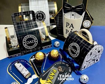 Father's Day gift box kit/mug holder/trays/souvenir card/phrases in English and Spanish/includes artwork/in STUDIO, SVG and PDF formats