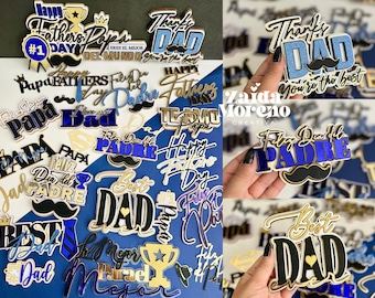 Generic Father's Day cake toppers, phrases in English and Spanish / Happy Father's Day / Dad / Cut files in Studio and SVG formats