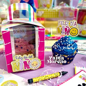 Cupcake box/cupcake box/children&#39;s day/cupcake holder/includes designs for boys and girls/editable/digital studio, SVG, PNG and PDF format