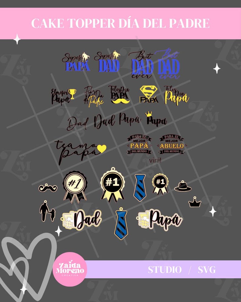 Generic Father's Day Cake Toppers, Phrases in English and Spanish ...