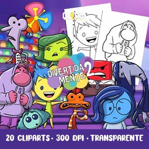 Cliparts para Colorir Divertida Mente – Kit Digital com 20 Ilustrações
