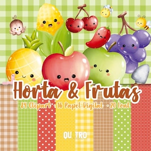 Digitale tuin- en fruitkit – Cliparts, digitale papieren en lettertypen