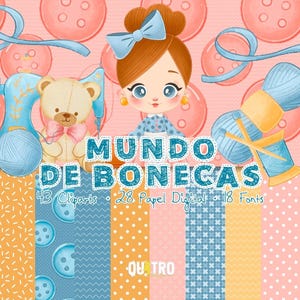 Kit numérique Doll World – Cliparts, papiers numériques et polices