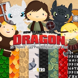 Kit Digital Cómo Entrenar a tu Dragón – Cliparts, Papeles Digitales y Fuentes: