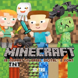 Kit Digital Minecraft – Cliparts, Papeles Digitales y Fuentes