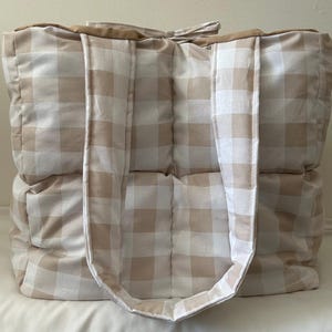 fourre-tout soufflé fait main | Très grand sac nuage week-end | porté épaule de tous les jours avec noeud | Sac à main Carry All à carreaux vichy | Fabriqué au Canada |