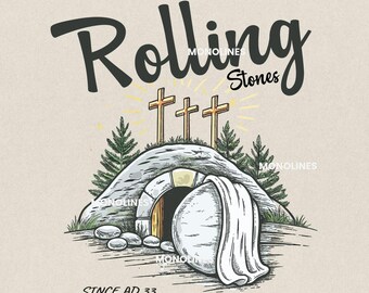 Ha resucitado Rolling Stones PNG: Clipart cristiano de Pascua (Descarga digital)