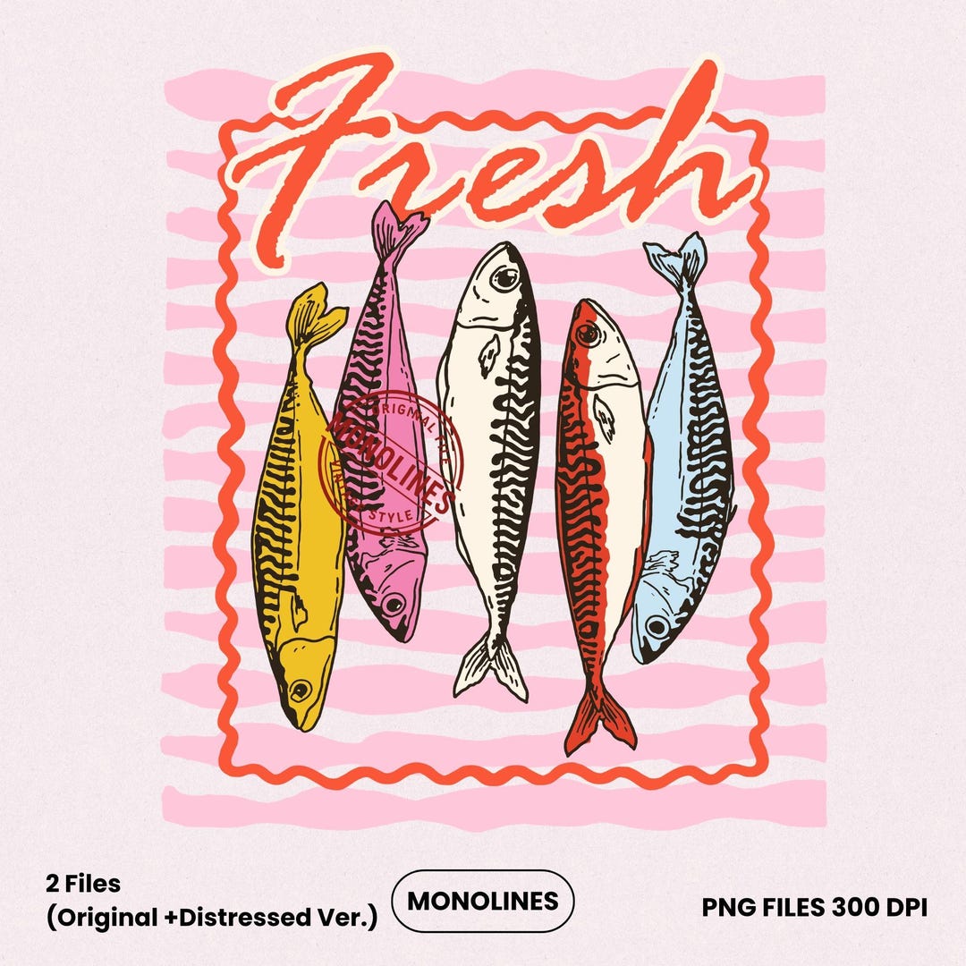 Retro Fish Icon Retro Fish Graphic PNG, Summer Beach Seafood Illustration (digital ...