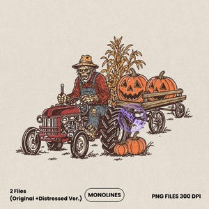 Halloween Tractor PNG, Zombie Farmer Pumpkin Patch Graphic, Scary Farm Halloween Shirt Design, Digital Download