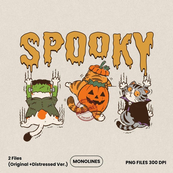 Spooky Cat PNG, Halloween Cat Trio, Funny Black Cat Pumpkin Ghost, Sublimation Design, Digital Download