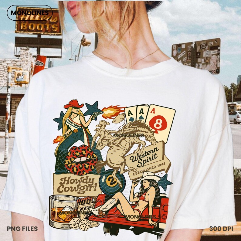 Pinup Rodeo Retro Cowgirl Collage PNG, Western Pinup Rodeo Clipart, Western Collage ...
