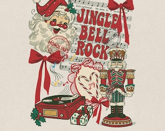 Funny Retro Christmas Collage PNG, Jingle Bell Rock Santa, Nutcracker Joy, Vintage Holiday Music Art, Xmas Clipart for Sublimation,