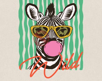 Lustiger Zebra Sommer PNG, Retro Sonnenbrille Bubble Gum Grafik (Digitaler Download)