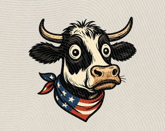 Bandana engraçada com bandeira americana PNG, clipart de animal de fazenda patriótico do 4 de julho, camiseta retrô do Dia da Independência dos EUA, sublimação digital