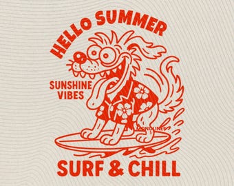 Surf Dog PNG: Hawaiian Shirt, Summer Beach Clipart (Digital Download)