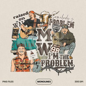 Morgan Wallen Collage PNG, Country Music Sublimation Design, You Proof Song Clipart, Retro Southern Whiskey PNG, I&#39;m The Problem Shirt