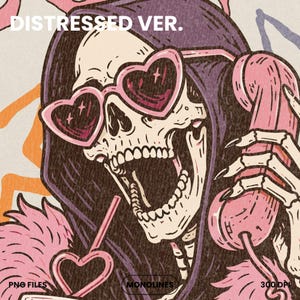 Pink aesthetic Halloween skeleton wearing heart sunglasses and fluffy coat, boojee skeleton PNG design for shirts and sweatshirts