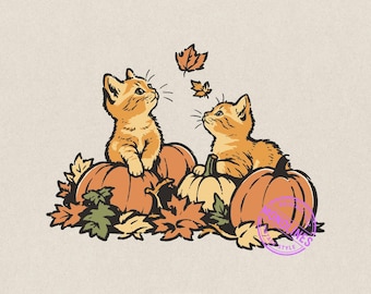 Fall Cat PNG, Cute Pumpkin Kitten, Cozy Fall Shirt Design, Autumn Sublimation, Digital Download