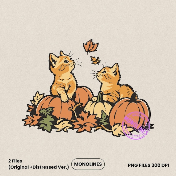 Fall Cat PNG, Cute Pumpkin Kitten, Cozy Fall Shirt Design, Autumn Sublimation, Digital Download