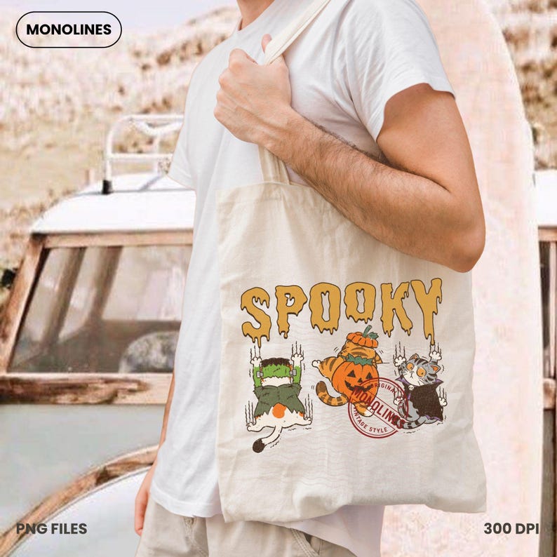 Cute spooky cat clipart featuring Halloween costume kittens and dripping spooky typography for DIY apparel crafts and gifts.