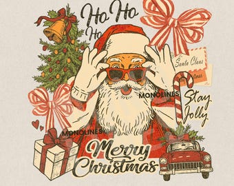 Funny Retro Christmas Collage PNG, Jingle Bell Rock Santa, Nutcracker Joy, Vintage Holiday Music Art, Xmas Clipart for Sublimation,