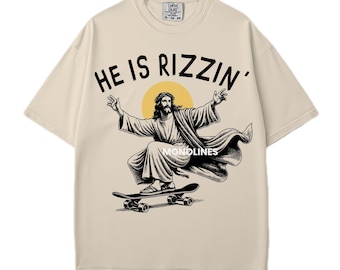 He Is Rizzin' Jesus Skateboarding PNG: Christian Easter Design (Digital Download)